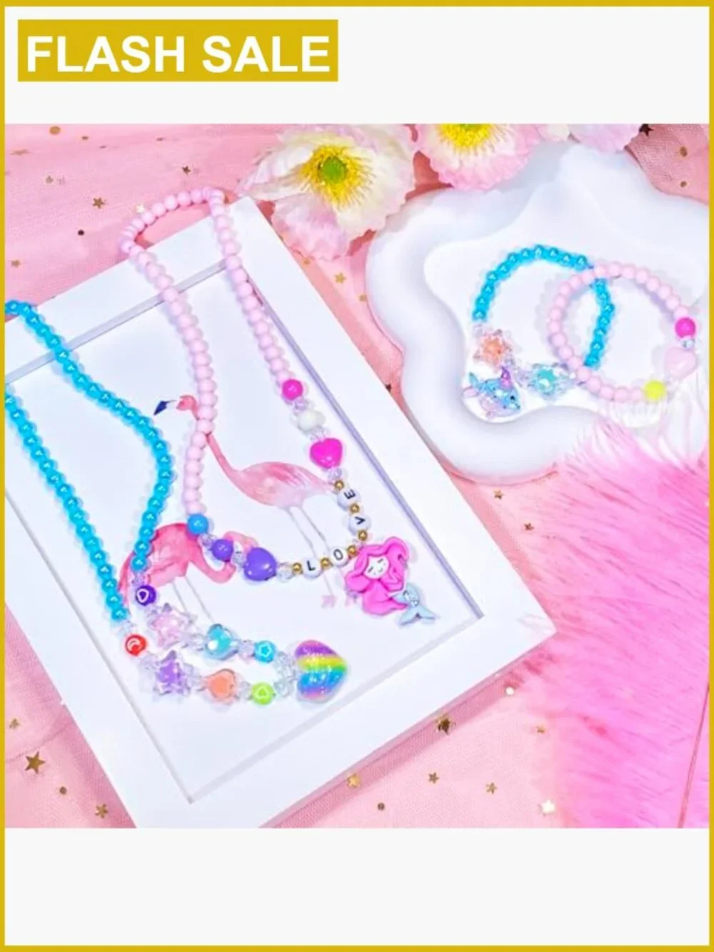 12 Pcs Unicorn Mermaid Necklace & Bracelet Set Toddler Dress Up Jewelry